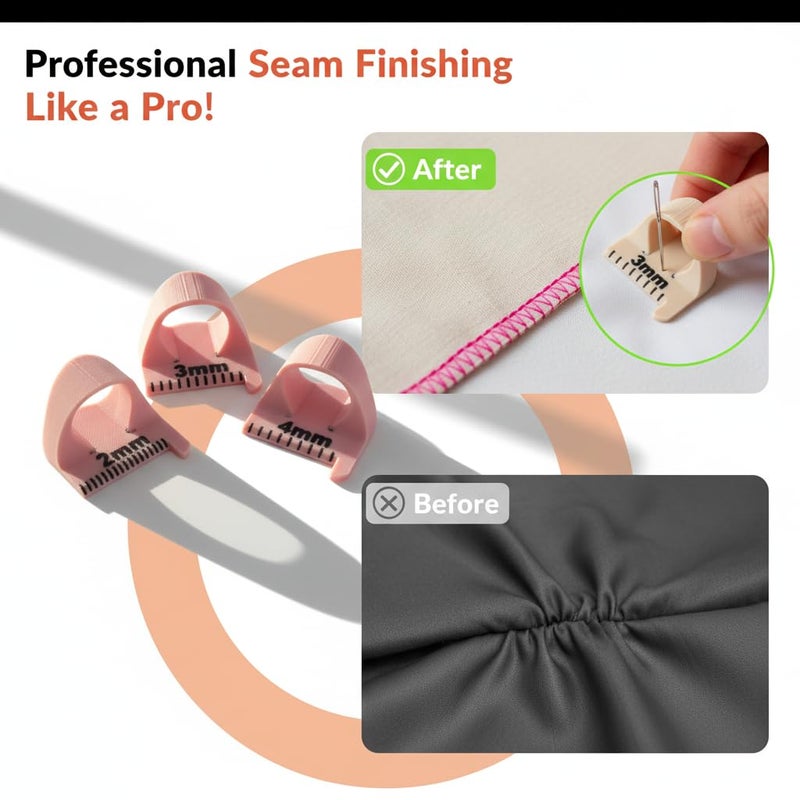 HarMomentum Edge Stitch Lock and Sewing Gauge-Sewing Gauge-Edge Sewing Lockranding Tool-Needle Gauge Quilting Ruler for Straight & Curved Seams for Beginners,Professional Sewers - 2/3/4 Mm, 3 Pcs,Plastic (Pink) - Image 2